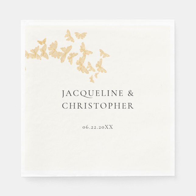 Moderne Boho Gold Butterfliegen Romantische Hochze Serviette (Vorderseite)