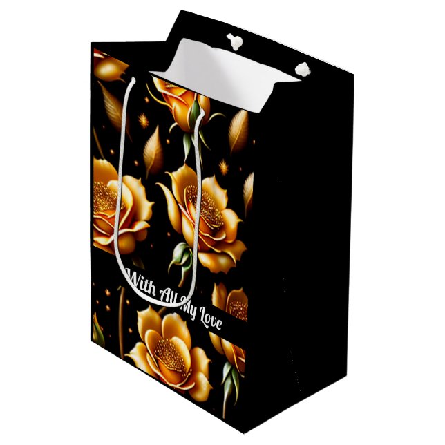 Moderne Boho Gold Rose Collection Mittlere Geschenktüte (Vorderseite Schrägansicht)