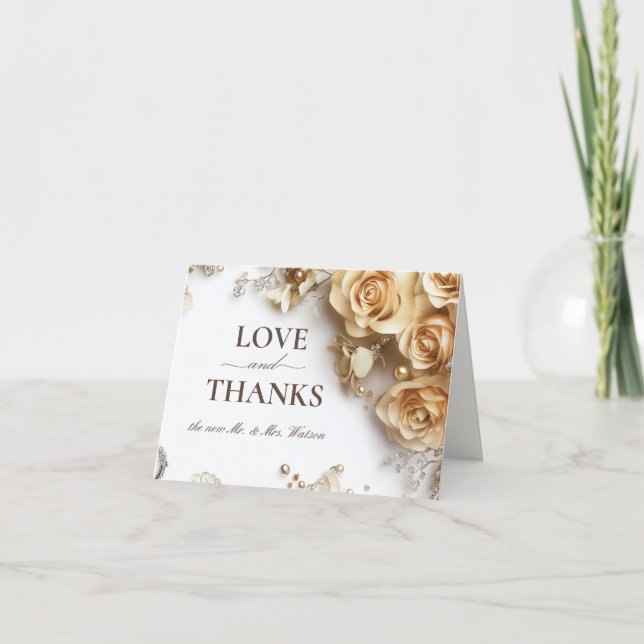 Moderne Boho Golden Rose Frühjahr Hochzeit Dankeskarte (Vorderseite)