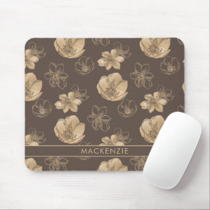 Moderne Boho Goldfolie Blumenmuster Mousepad