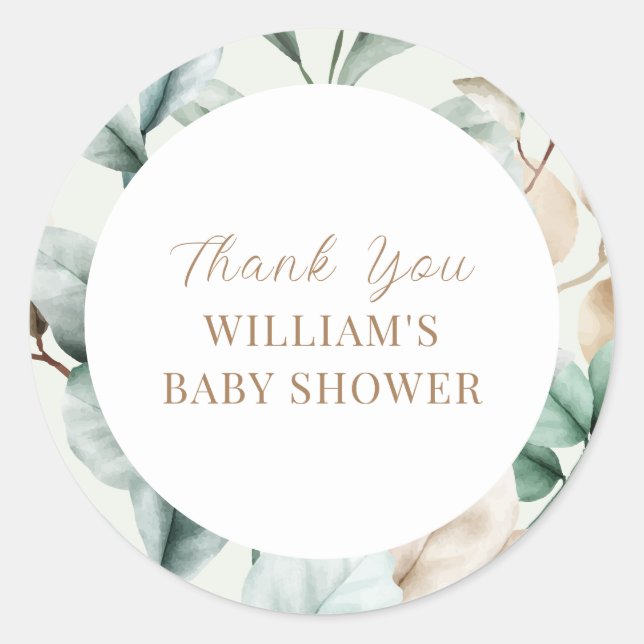 Moderne Boho Greenerenery Blätter Kinderdusche Runder Aufkleber (Vorderseite)