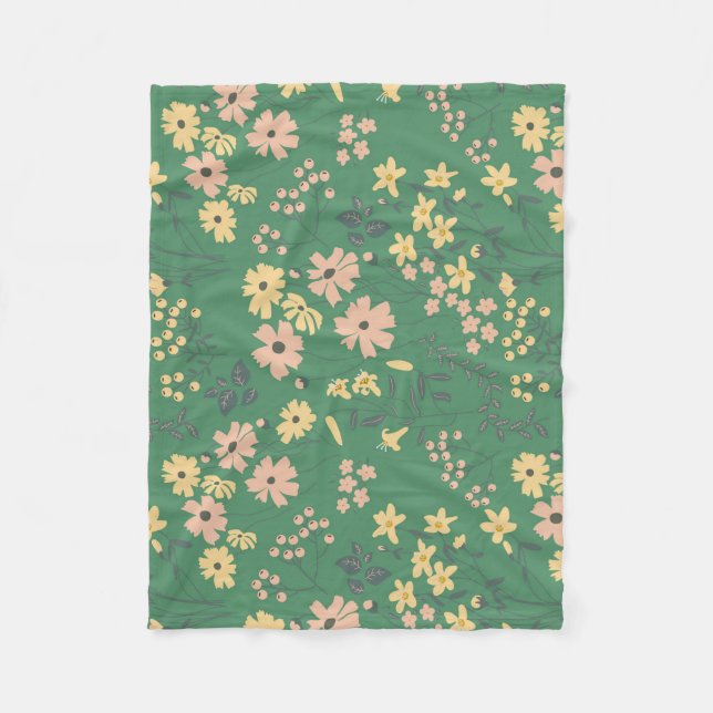Moderne Boho-Grün-Blumenmuster Fleecedecke (Vorderseite)
