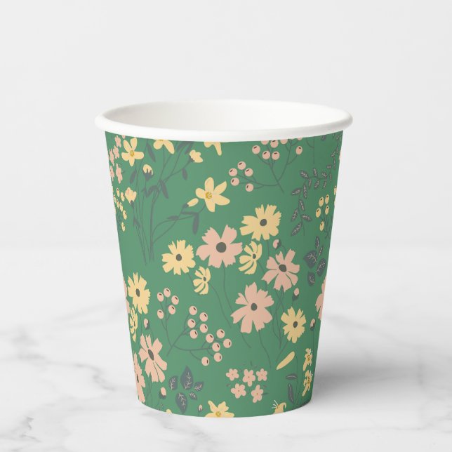 Moderne Boho-Grün-Blumenmuster Pappbecher (Vorderseite)