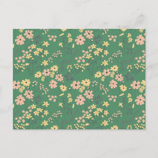Moderne Boho-Grün-Blumenmuster Postkarte (Vorderseite)