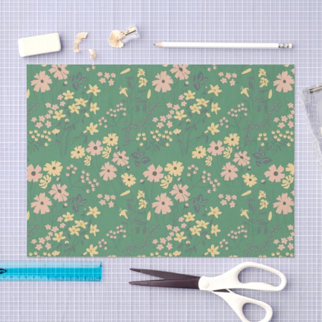 Moderne Boho-Grün-Blumenmuster Seidenpapier (Handwerk)