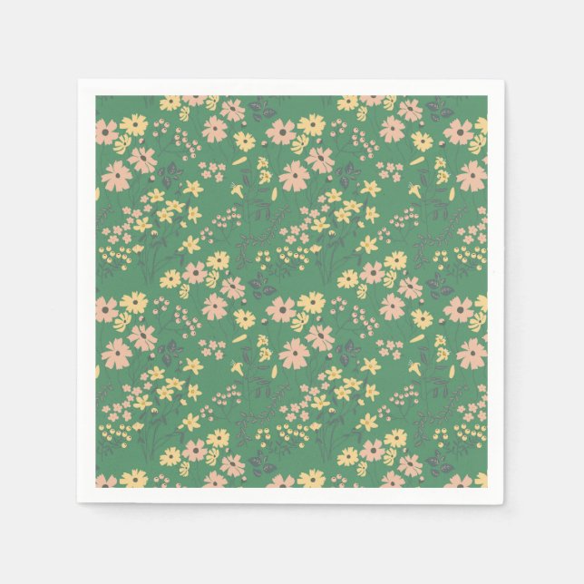 Moderne Boho-Grün-Blumenmuster Serviette (Vorderseite)