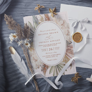 moderne boho grün pampas gras qr-code hochzeit einladung