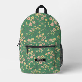Moderne Boho-Grüne Florale Benutzerdefinierter Nam Bedruckter Rucksack