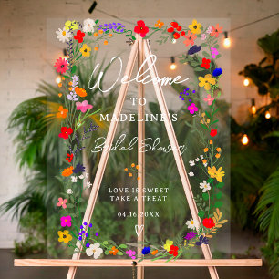 Moderne boho helle wilde Blumen Braut Willkommen Acrylschild