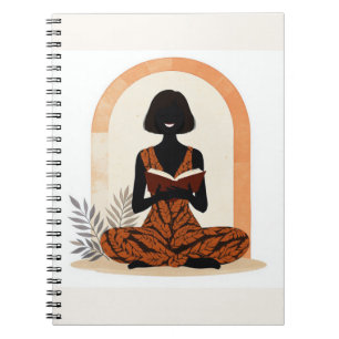 Moderne Boho-Lesende Frau Terrakotta-Journal Notizblock