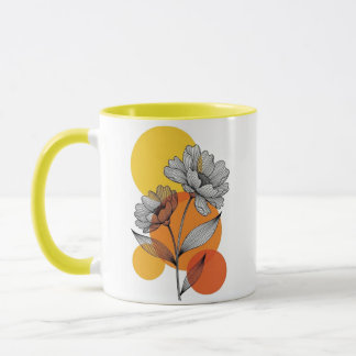 Moderne Boho-Linienkunst Floral Gelb Zweifarbig Tasse