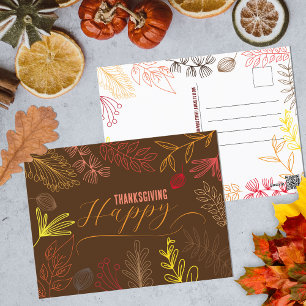 Moderne Boho-Linienkunst Herbstlaub Thanksgiving Postkarte