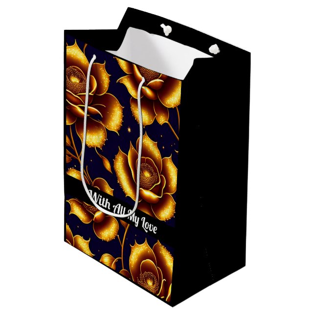 Moderne Boho Luxury Gold Rose Collection Mittlere Geschenktüte (Vorderseite Schrägansicht)