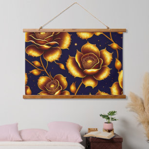 Moderne Boho Luxury Gold Rose Collection Wandteppich Mit Holzrahmen