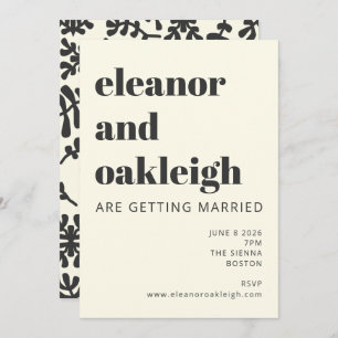 Moderne Boho Matisse Botanische Schwarz-weiße Hoch Einladung