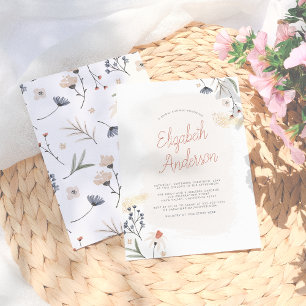 Moderne Boho-Minimalistische Blumen-Script-Brautpa Einladung