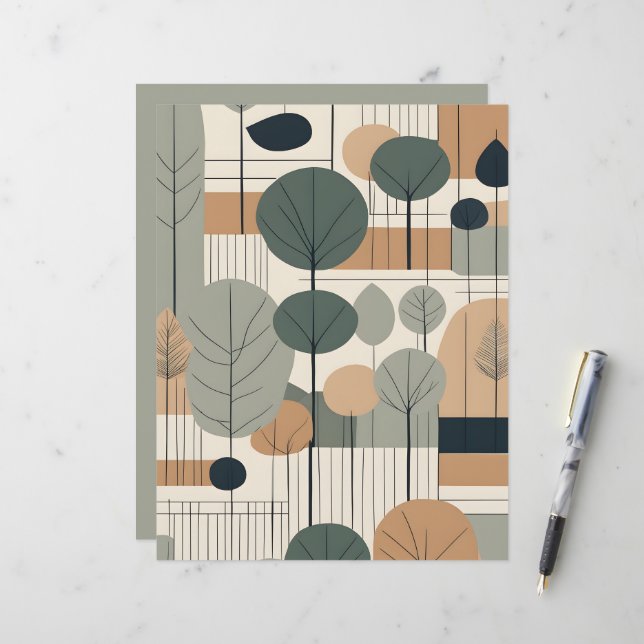 Moderne Boho mit Bäumen Scrapbook Papier (Vorderseite/Rückseite Beispiel)