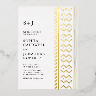 Moderne Boho-Mudcloth-Monogramm-Hochzeit in einem Folieneinladung