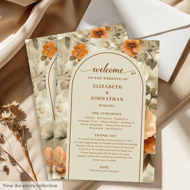 Moderne Boho-Neutrale Rust-Beige-Sage-Blumen-Hochz Programm (Modern Boho Neutral Beige Sage Floral Program)