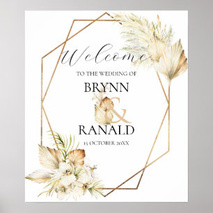 Moderne Boho Palm Orchids Hochzeitstag Willkommen Poster