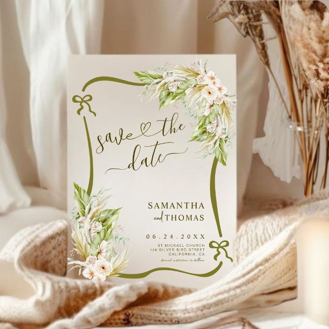 Moderne Boho Pampas Grass Wedding retten das Datum Save The Date (Von Creator hochgeladen)