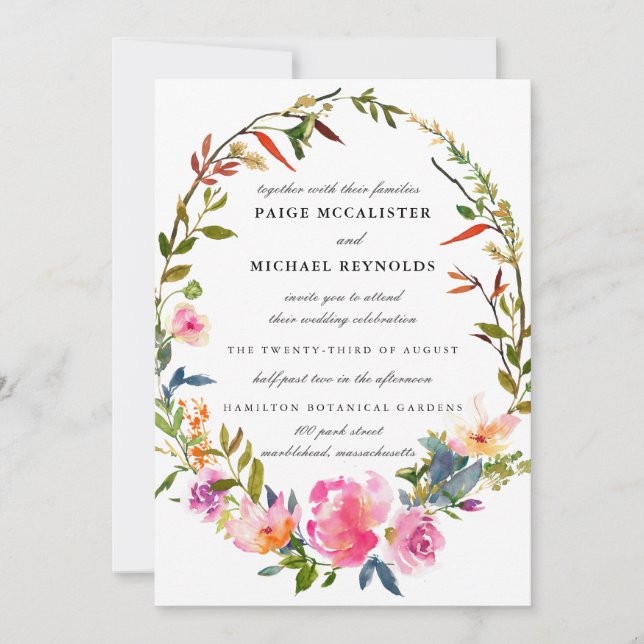 Moderne Boho Pink Floral Wedding Einladung (Vorderseite)