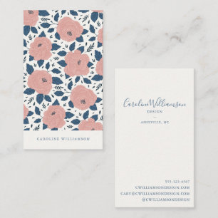 Moderne Boho Pink Navy Blue Botanische Blume Visitenkarte
