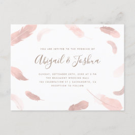 Moderne Boho Pink Wasserfarbenfedern Hochzeit Einladungspostkarte