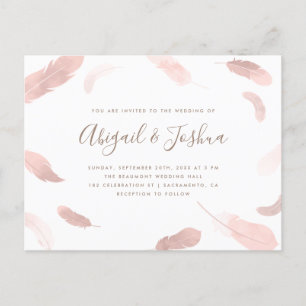 Moderne Boho Pink Wasserfarbenfedern Hochzeit Einladungspostkarte