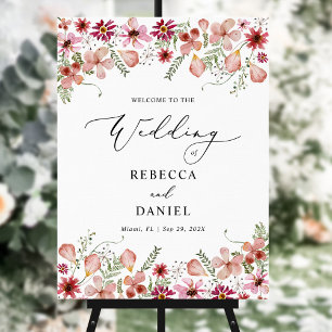 Moderne Boho Pink Watercolor Hochzeit Willkommen Poster