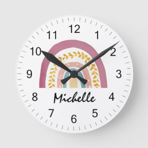 Moderne Boho Rainbow Custom Girls Niedlich Runde Wanduhr