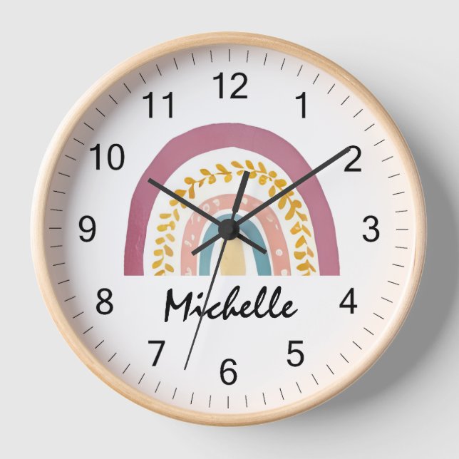 Moderne Boho Rainbow Custom Girls Niedlich Uhr (Vorderseite)