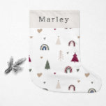 Moderne Boho Regenbogen- und Herzdrucktechnik Kleiner Weihnachtsstrumpf<br><div class="desc">Feiern Sie die Freude der Saison mit diesem modernen boho Regenbogen und Herz drucken kleine Weihnachtsfeier Strumpf. Das einzigartige Weihnachtsmuster schafft eine Touch von Charme und Individualität. Das schlichte Design besticht durch klassische böhmische Regenbögen, Herz und Bäume, die an ein skurriles Winterambiente erinnern. Mit einem sauberen und einfachen, neutralen Layout...</div>