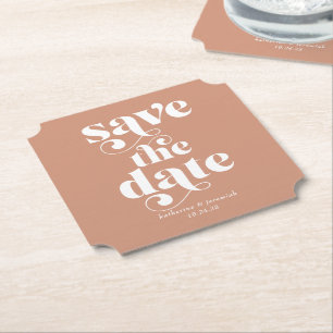 Moderne Boho Retro-Typografie-Hochzeit rettet das  Untersetzer