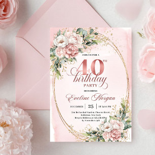 Moderne Boho-Roségold-Blumen 40. Geburtstagseinlad Einladung