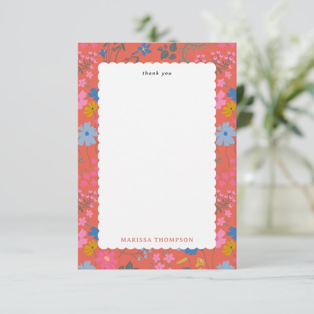 Moderne Boho-Rote Blumen Wildblumen Dankeskarte (Stehend Vorderseite)