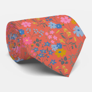 Moderne Boho Rote Blumen Wildblumen Krawatte