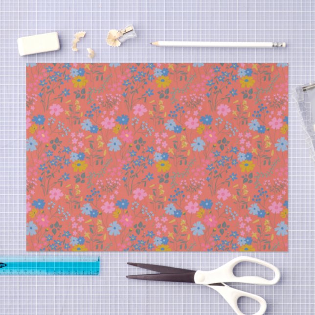 Moderne Boho rote Blumen Wildblumen Seidenpapier (Handwerk)