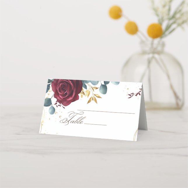 Moderne Boho Rote Rose Frühjahrssonne Platzkarte (Vorderseite)