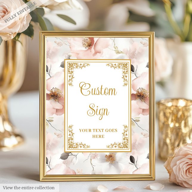 Moderne boho staubige rosa Blume goldenes 8 x 10 Z Poster (Modern boho dusty pink flowers gold 8x10 sign)