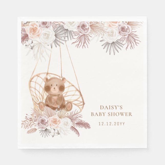 Moderne Boho Teddy Bear Pampas Baby Dusche Serviette (Vorderseite)