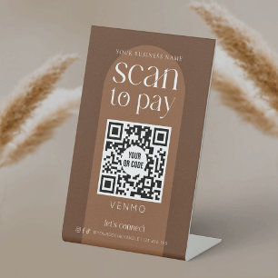 Moderne Boho Terracotta Scan zur Bezahlung des QR  Sockelschild