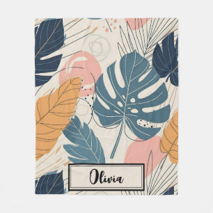 Moderne Boho Tropische Blätter Abstract Fleecedecke