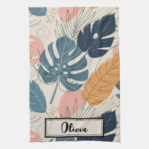 Moderne Boho Tropische Blätter Abstract Geschirrtuch