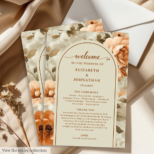 Moderne Boho verbrannte Orange Beige Salbei Hochze Programm