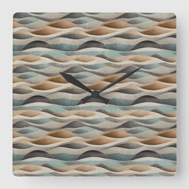 Moderne Boho Waves Wand montierte Kunst Quadratische Wanduhr (Vorderseite)