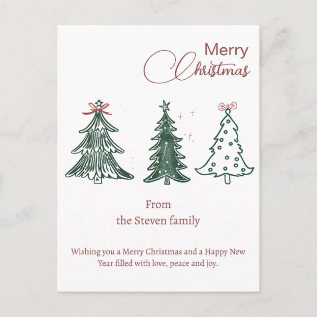 Moderne Boho Weihnachtsbaumen Dekoration Urlaub Postkarte (Vorderseite)