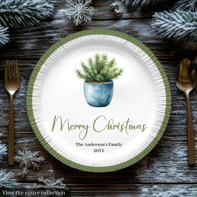 Moderne Boho-Weihnachtskranz im botanischen Stil Pappteller (Modern Boho Christmas Wreath in Botanical Style

)