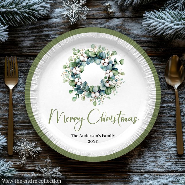 Moderne Boho-Weihnachtskränze im botanischen Stil Pappteller (Modern Boho Christmas Wreath in Botanical Style

)