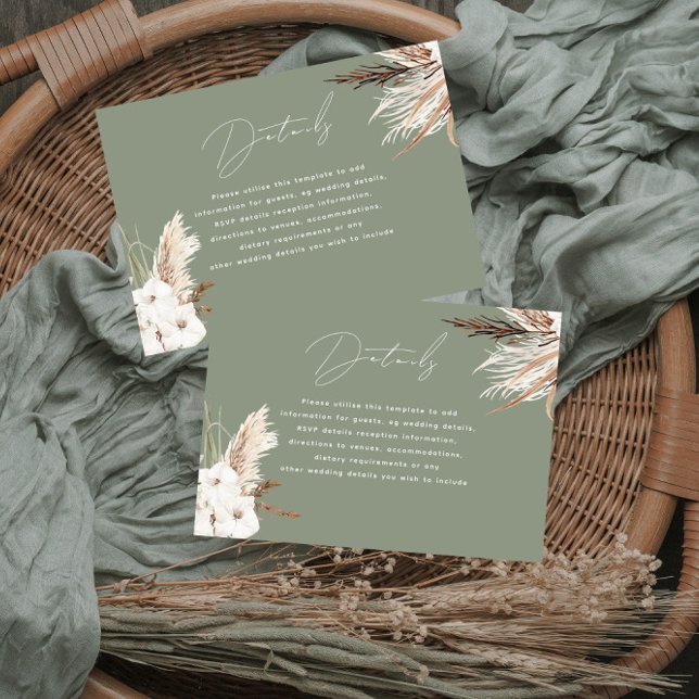 Moderne Boho White Floral Sage Green Wedding Detai Begleitkarte (Von Creator hochgeladen)